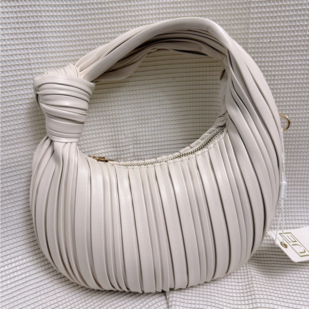 White Shoulder Bag Vegan Leather Gold Hardware